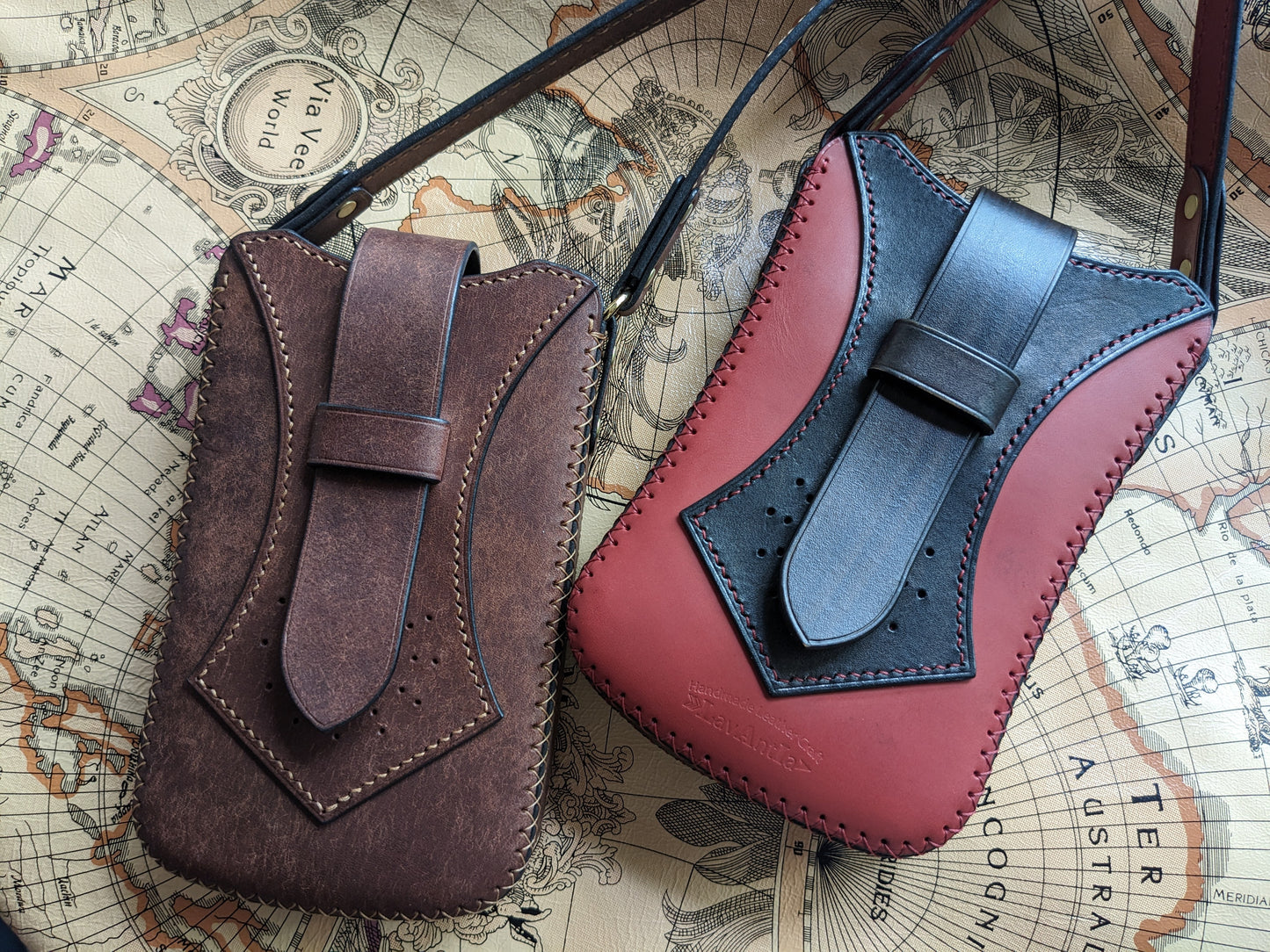 Laphoon phone pouch PDF pattern/2 types/step by step tutorial/Handmade Leather/Leather DIY project