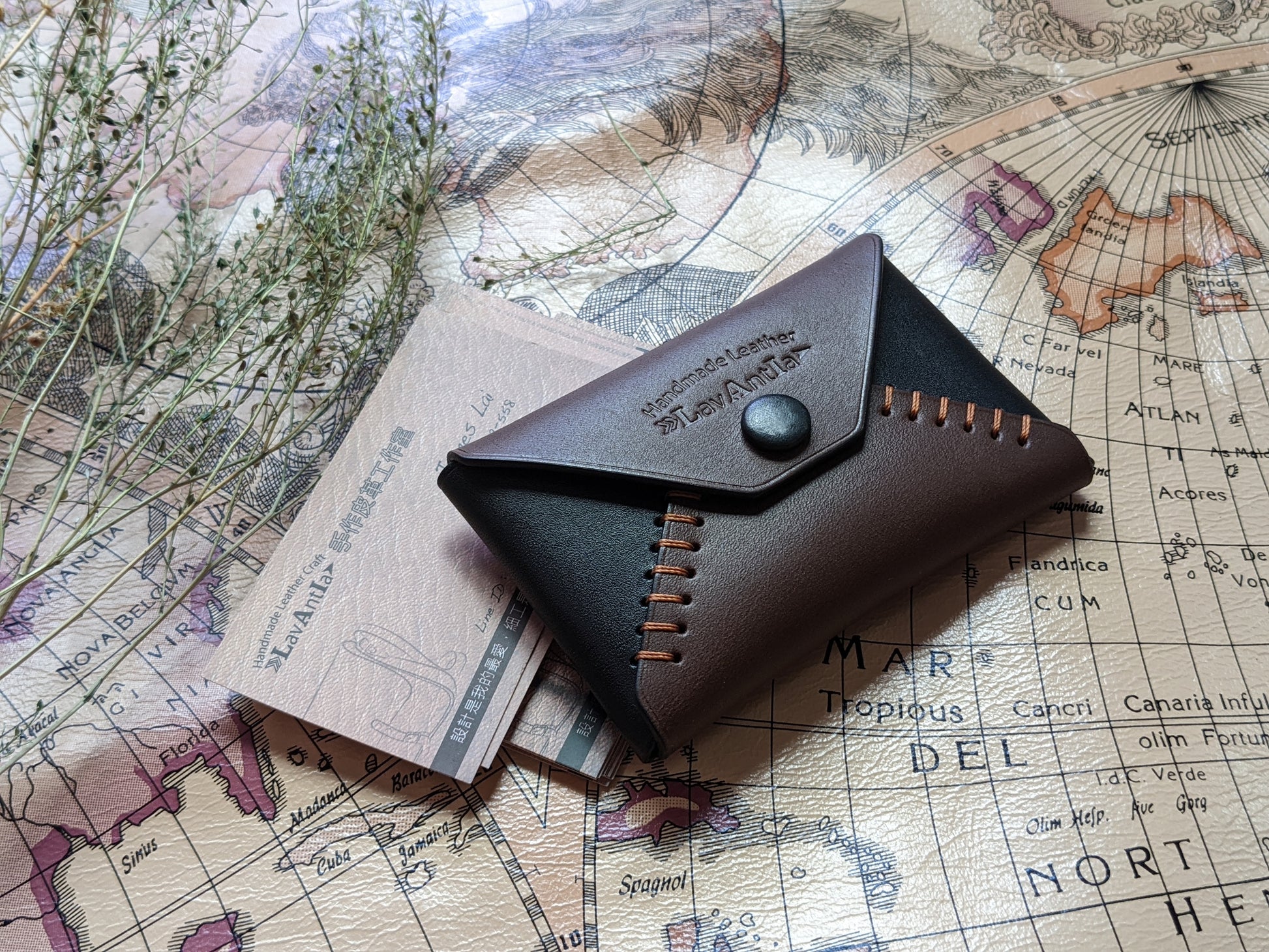 Leather Envelope Wallet - Map