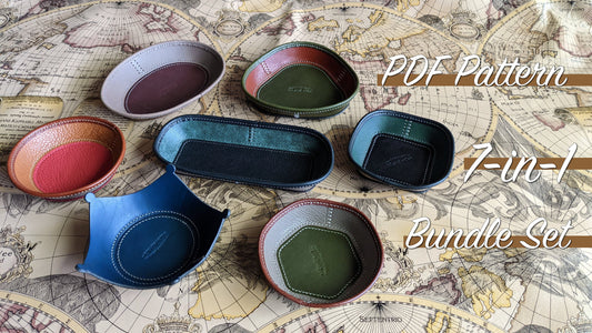 Leather Tray Pattern Bundle/7 types/with Tutorial/with punch markings(hole spacing 3.38mm)